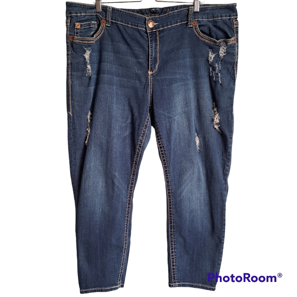 *Seven7 Skinny Crop Stretch Distressed Plus Size Denim Jeans Size 24